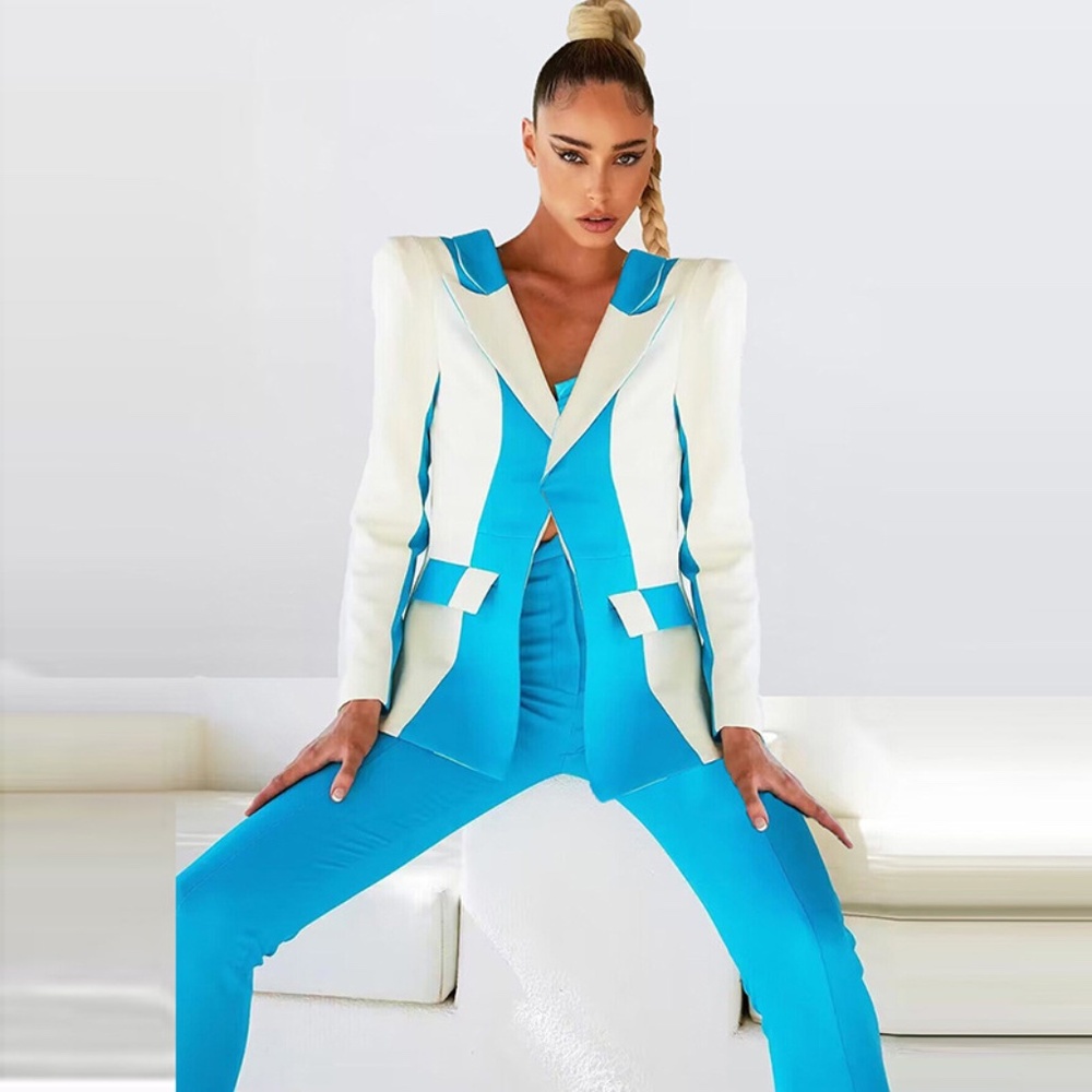 Color Block Two Piece Suit Set